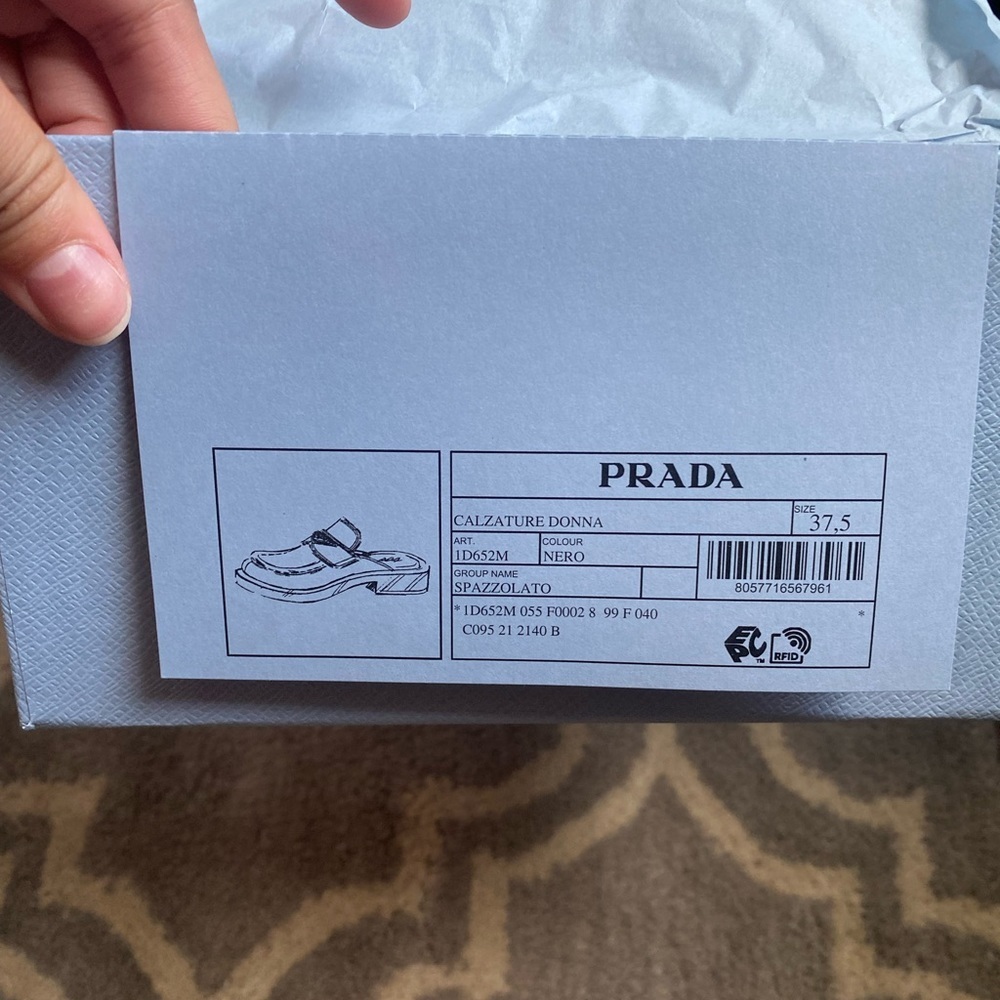 Prada Black Leather Slip-On Mules with Silver Logo - Picture 6 of 6